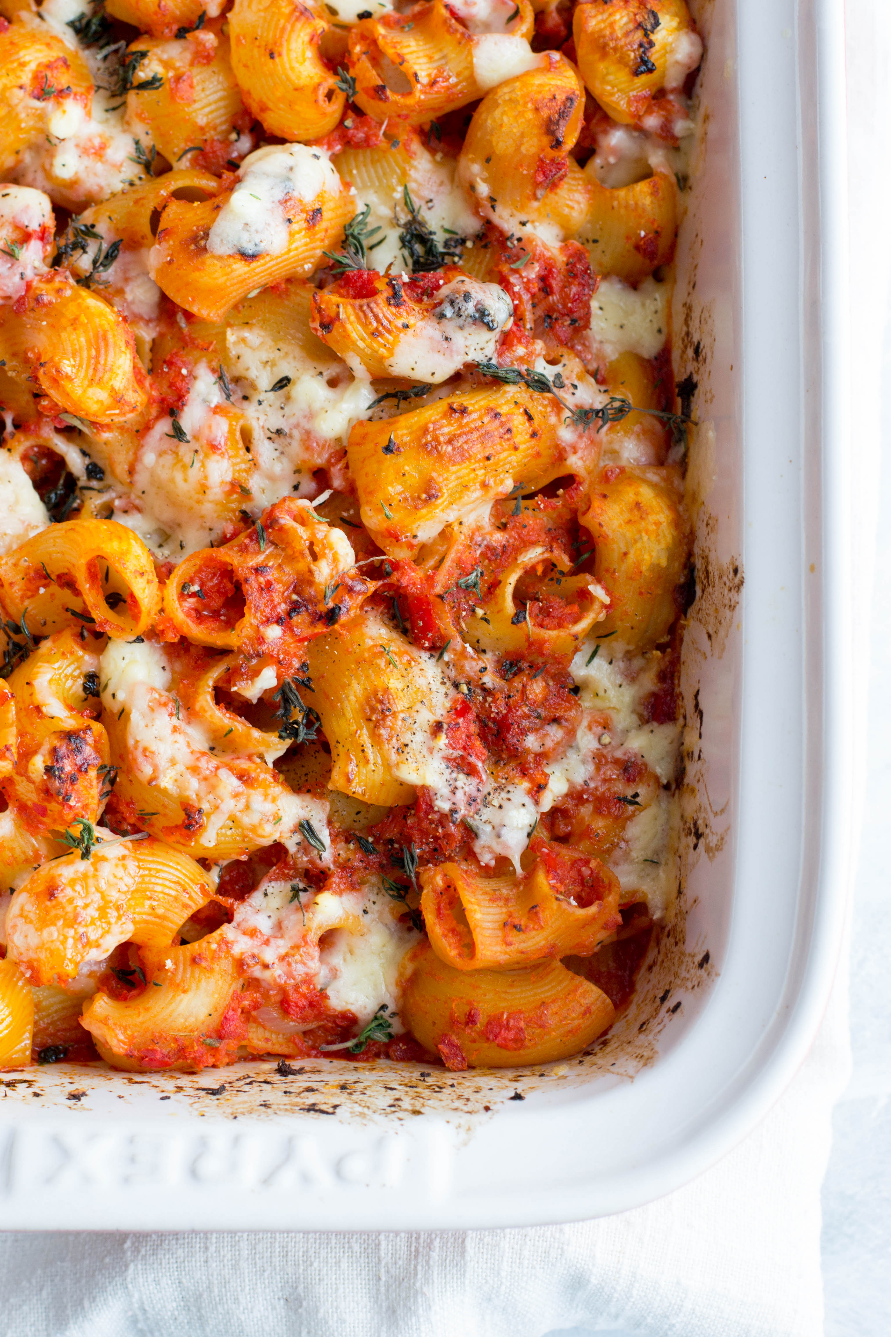 Baked pasta made with leftovers from lunch