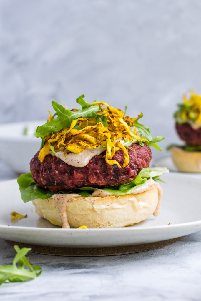 Lentil and beetroot veggie burgers (recipe and photos from amatterofnourishment.com)