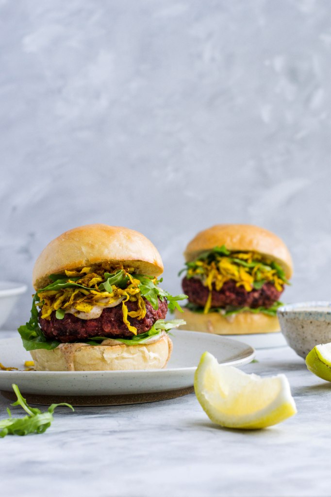 Lentil and beetroot veggie burgers (recipe and photos from amatterofnourishment.com)