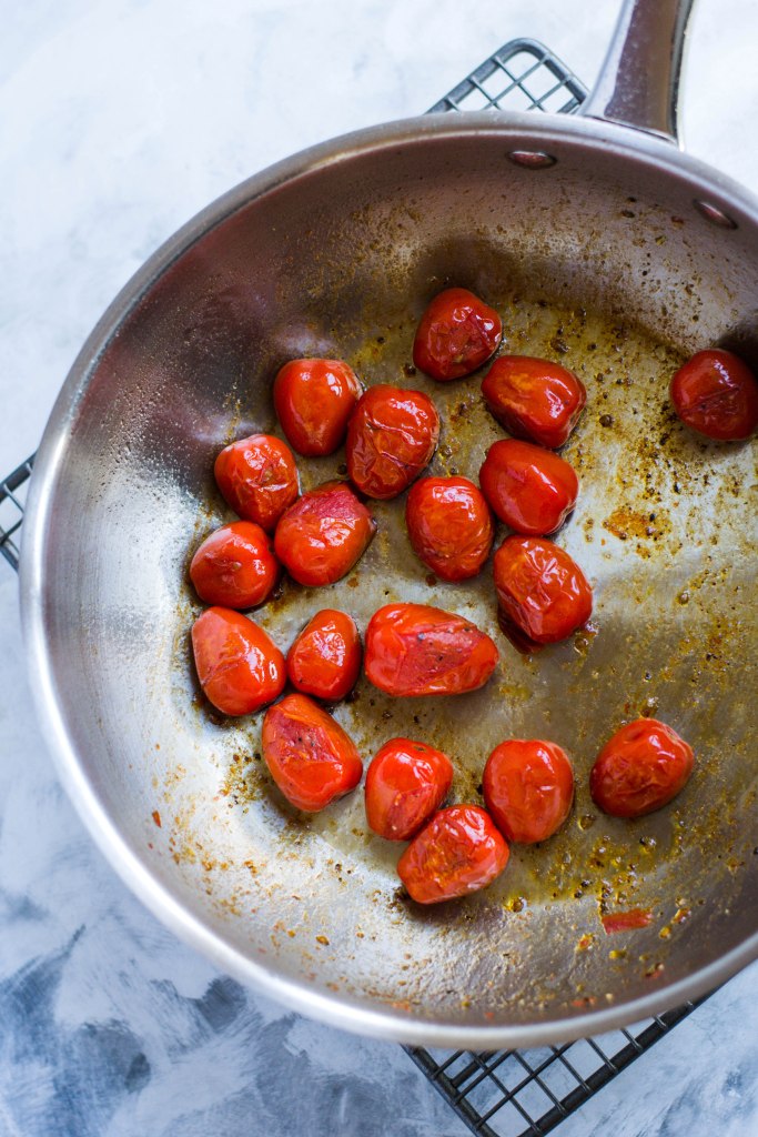 Sautéed tomatoes for the pasta sauce