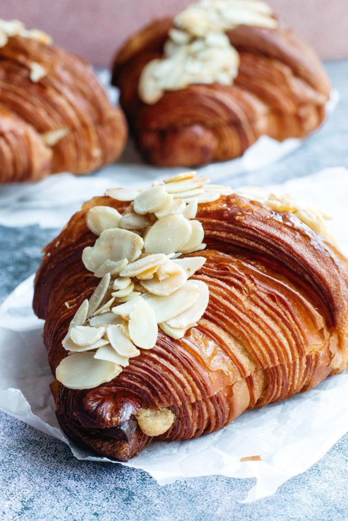 Almond croissants food photography.