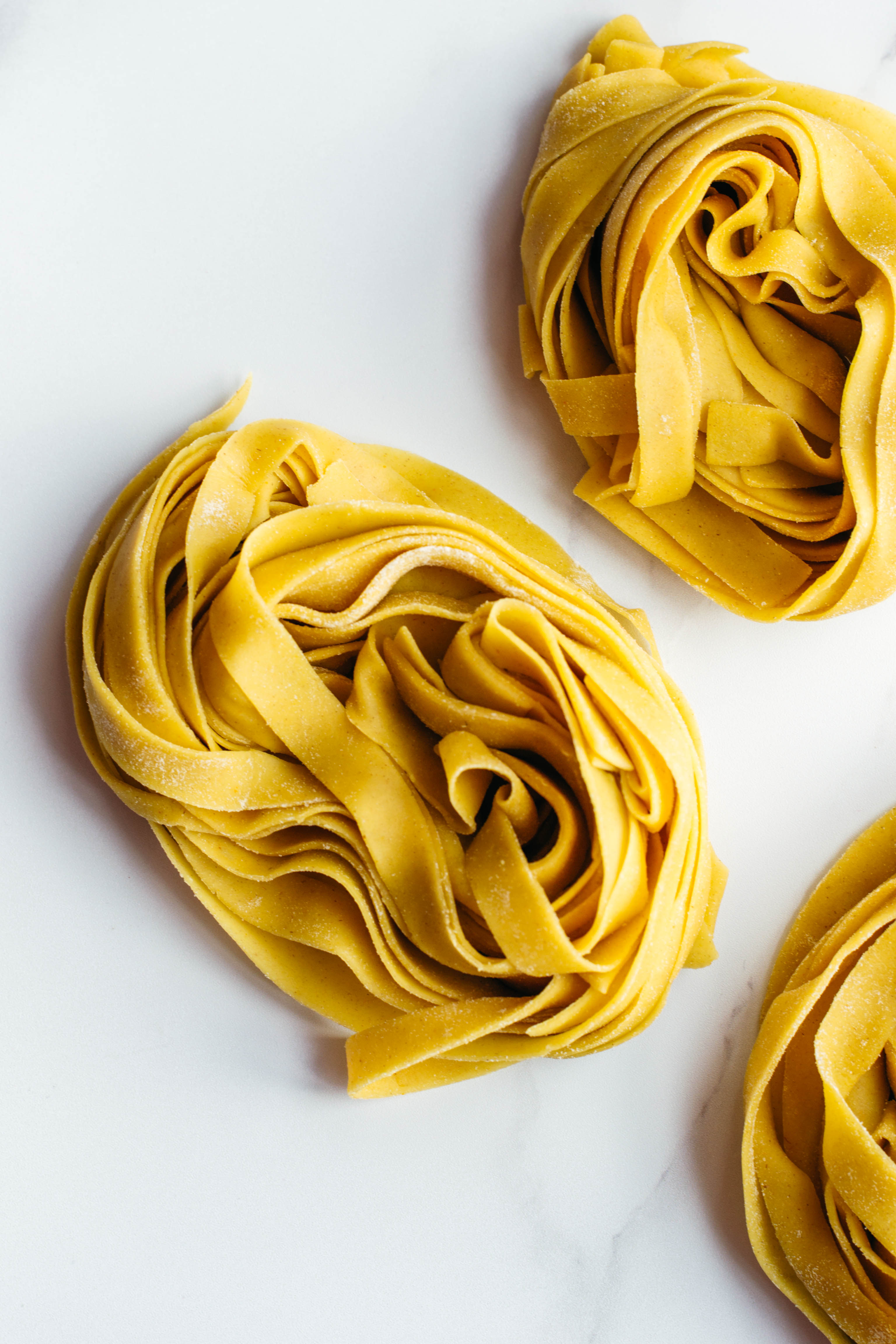 Homemade pasta. Tagliatelle with saffron.