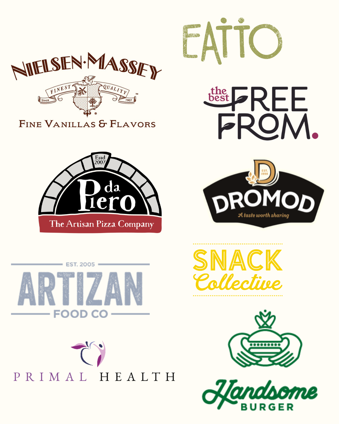 Logos and names of food and wellness businesses from past photography, videography, content creation and social media clients