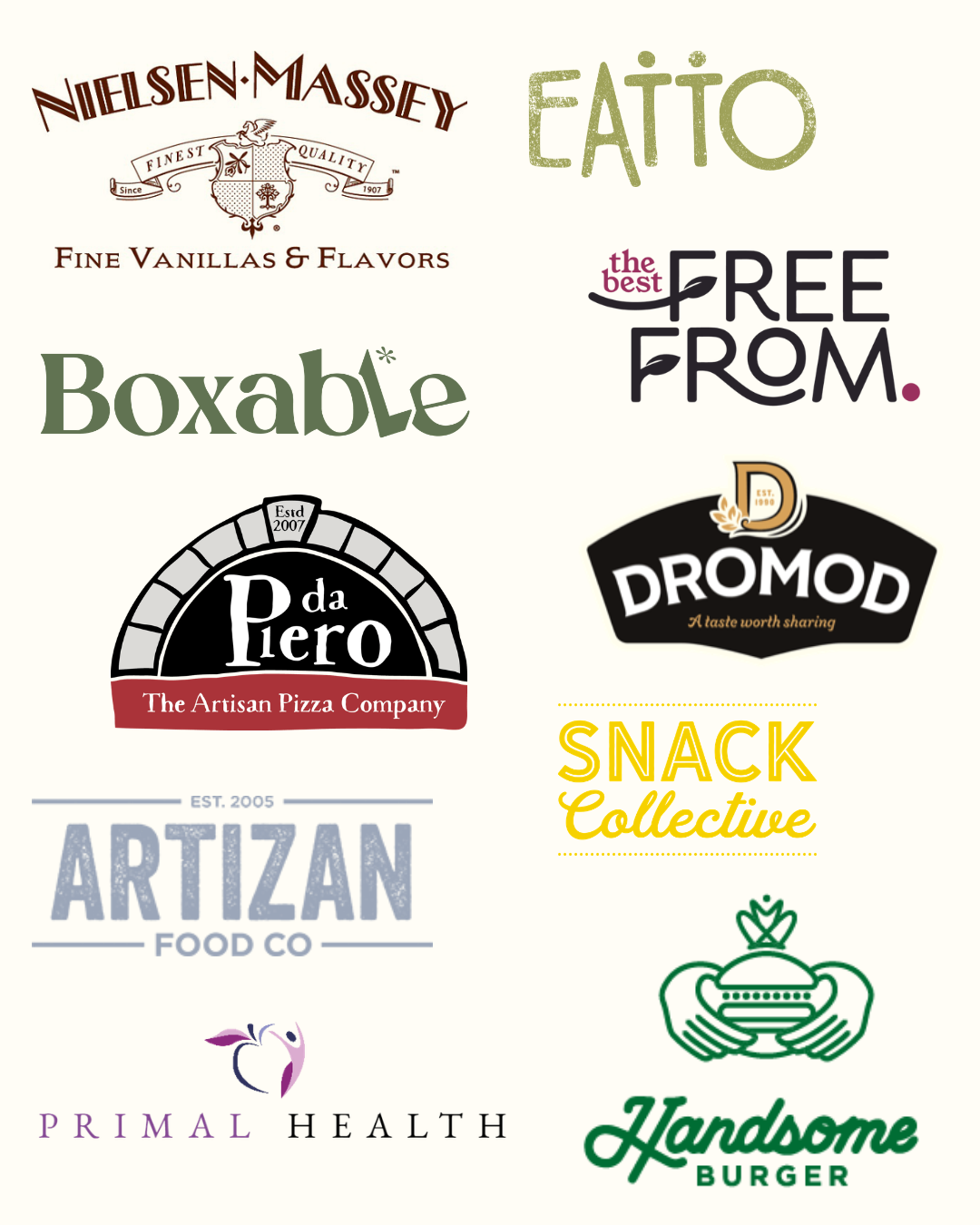 Logos and names of food and wellness businesses from past photography, videography, content creation and social media clients