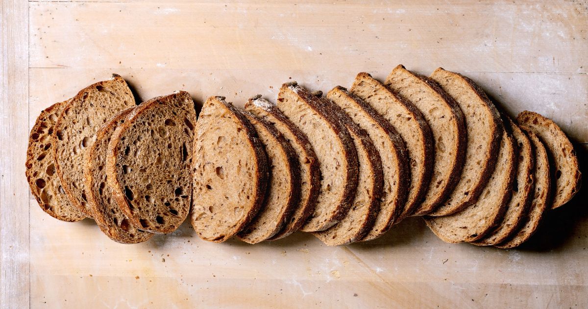 Decorative top down photo of several slices of bread
